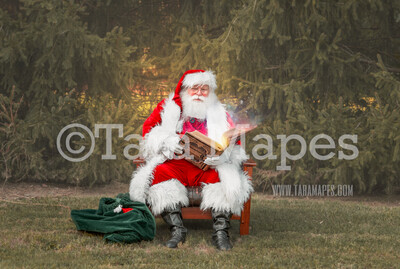 Santa Digital Backdrop - Santa Reading Magic Book by Pines - Santa at the North Pole Christmas Digital Backdrop by Tara Mapes