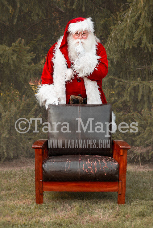 Santa Digital Backdrop - Santa Standing Shh Behind Chair - Santa Christmas Digital Backdrop by Tara Mapes