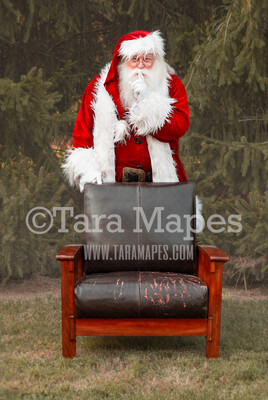 Santa Digital Backdrop - Santa Standing Shh Behind Chair - Santa Christmas Digital Backdrop by Tara Mapes