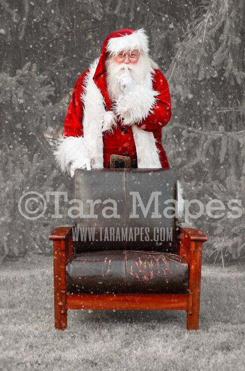 Santa Standing Behind Chair Shh Digital Backdrop - Santa Chair - Free Snow Overlay Included - Santa Christmas Digital Backdrop by Tara Mapes