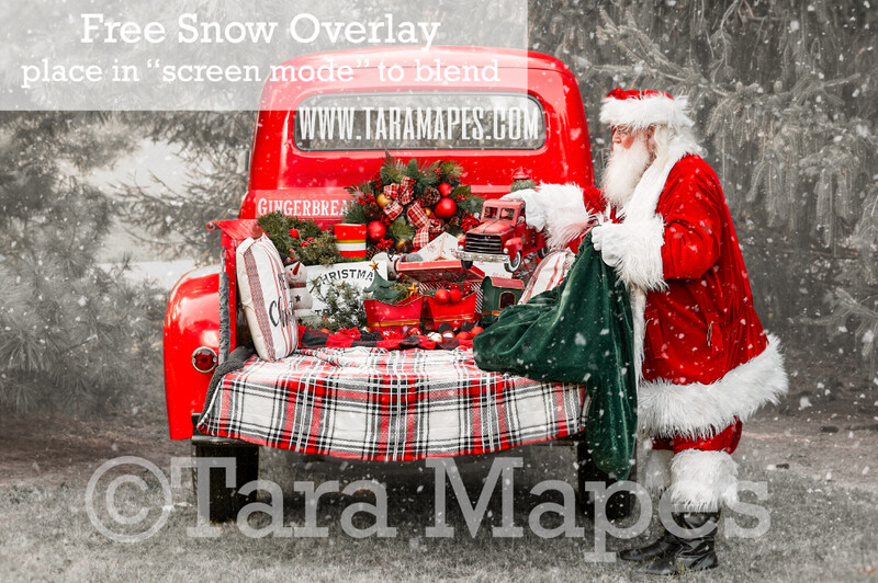 Santa Vintage Red Christmas Truck Digital Backdrop - Santa by Vintage Christmas Truck - Christmas Truck in Tree Farm - with Free Snow Overlay - Christmas Digital Background Santa Vintage Red Christmas Truck Digital Backdrop - Santa by Vintage Christmas Truck - Christmas Truck in Tree Farm - with Free Snow Overlay - Christmas Digital Background