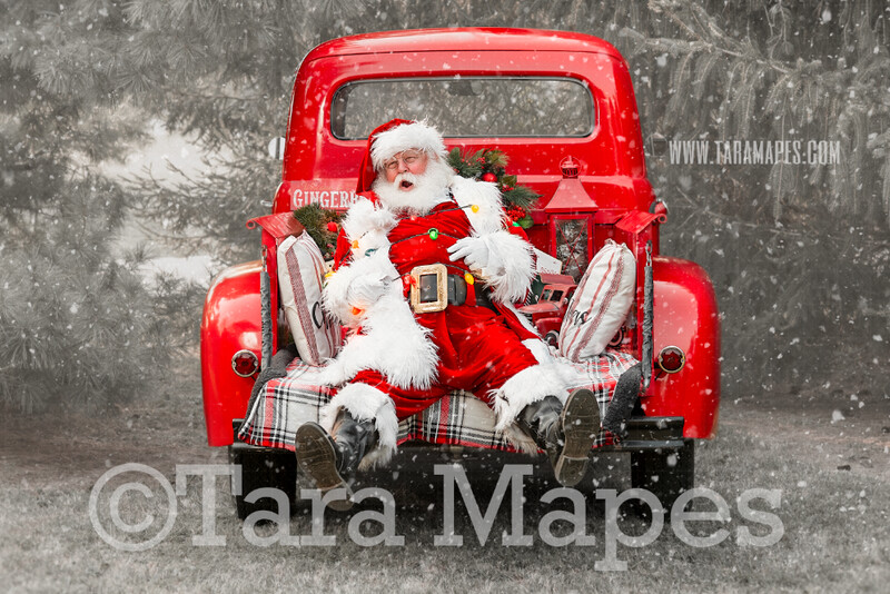 Santa Digital Backdrop - Santa Tied Up in Christmas Lights - Vintage Red Christmas Truck Digital Backdrop - Christmas Truck in Tree Farm - with Free Snow Overlay - Christmas Digital Background Santa Digital Backdrop - Santa Tied Up in Christmas Lights - Vintage Red Christmas Truck Digital Backdrop - Christmas Truck in Tree Farm - with Free Snow Overlay - Christmas Digital Background