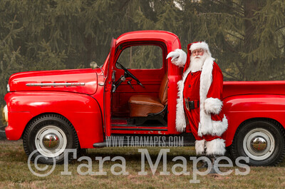 Santa Digital Backdrop - Santa&#39;s Truck- Christmas Truck in Tree Farm Holiday Family Digital Background Backdrop