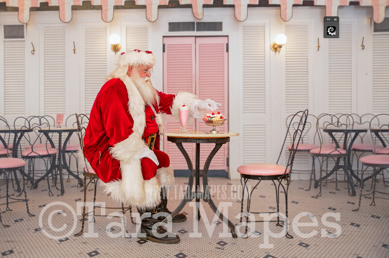 Santa Digital Backdrop - Santa in Old Fashioned Ice Cream Parlor - Fifties Ice Cream Parlor - Vintage Christmas Digital Background Backdrop