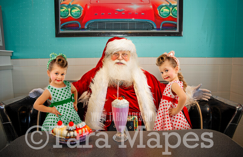 Santa Digital Backdrop - Santa in Fifties Diner- 50s Diner Santa- Vintage Christmas Digital Background Backdrop