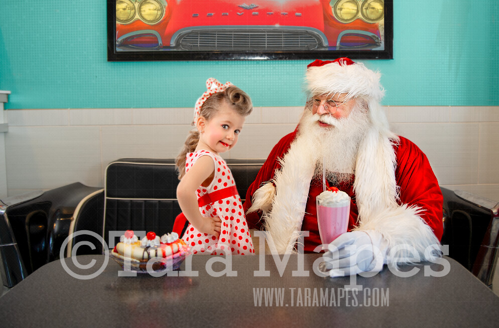 Santa Digital Backdrop - Santa in Fifties Diner- 50s Diner Santa- Vintage Christmas Digital Background Backdrop