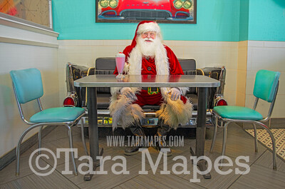 Santa Digital Backdrop - Santa in Fifties Diner- 50s Diner Santa- Vintage Christmas Digital Background Backdrop
