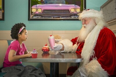 Santa Digital Backdrop - Santa in Fifties Diner- 50s Diner Santa- Vintage Christmas Digital Background Backdrop