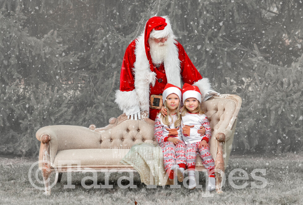 Santa Digital Backdrop - Santa Behind Couch - Free Snow Overlay Included - Santa Christmas Digital Backdrop by Tara Mapes