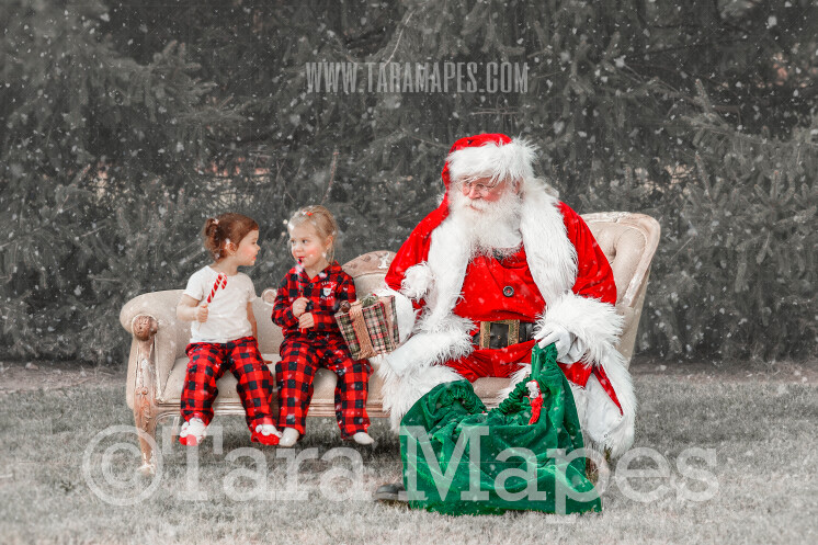Santa Digital Backdrop - Santa Sitting on Couch with Gift- Free Snow Overlay Included - Santa Christmas Digital Backdrop by Tara Mapes