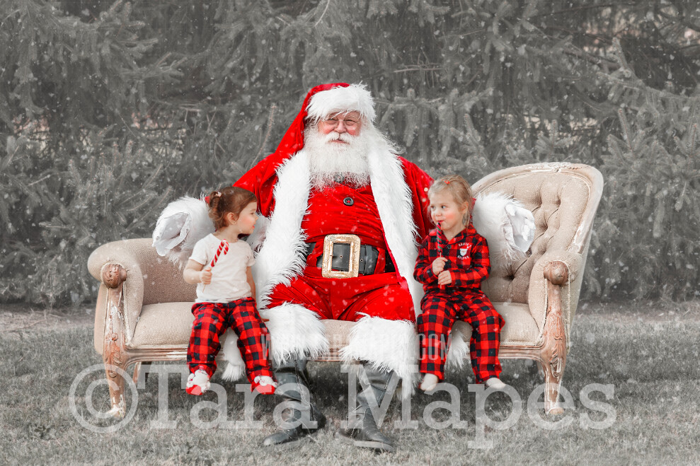 Santa Digital Backdrop - Santa Sitting on Couch - Free Snow Overlay Included - Santa Christmas Digital Backdrop by Tara Mapes