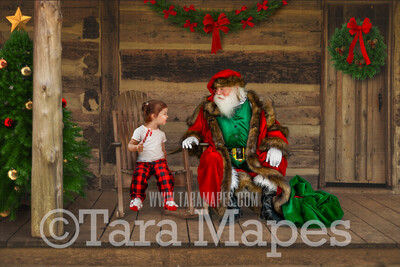 Santa Digital Backdrop - Victorian Santa at Cabin - Santa&#39;s Cabin - Christmas Digital Background by Tara Mapes