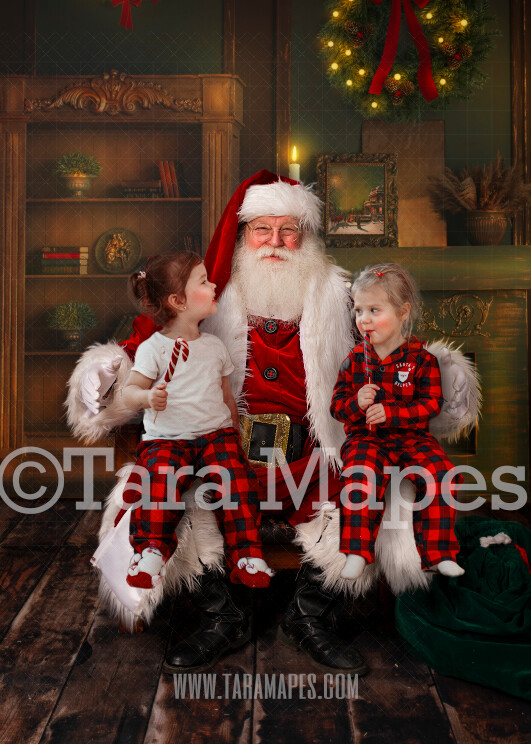 Santa Digital Backdrop - Santa in Vintage Room by Fireplace - Santa Sitting in Leather Chair - Christmas Digital Background by Tara Mapes Santa Digital Backdrop - Santa in Vintage Room by Fireplace - Santa Sitting in Leather Chair - Christmas Digital Background by Tara Mapes