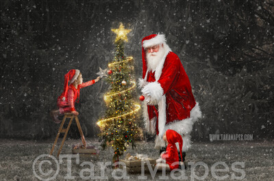 Santa Digital Backdrop - Santa Decorating Christmas Tree - Free Snow Overlay Included - Santa Christmas Digital Backdrop by Tara Mapes Santa Digital Backdrop - Santa Decorating Christmas Tree - Free Snow Overlay Included - Santa Christmas Digital Backdrop by Tara Mapes