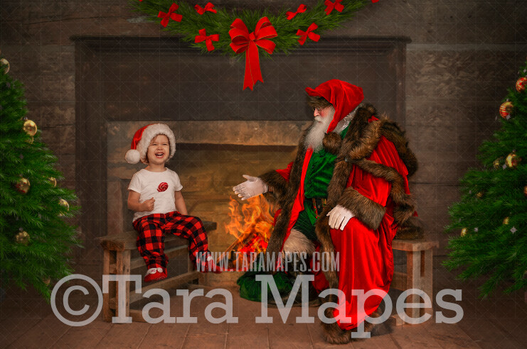 Santa Digital Backdrop - Victorian Santa at Old Stone Fireplace  - Christmas Cabin with Santa - Christmas Digital Background by Tara Mapes