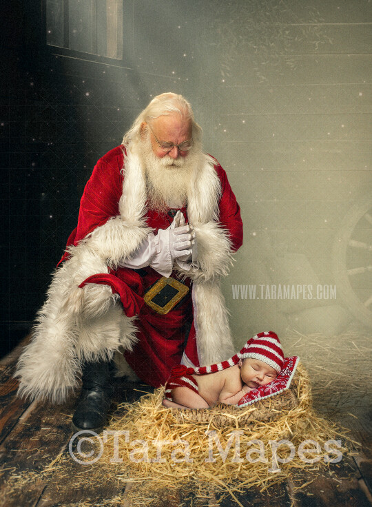 Santa Digital Backdrop - Kneeling Santa- Santa Nativity -  Santa KReligious Christmas Digital Background by Tara Mapes