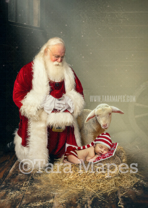 Santa Digital Backdrop - Kneeling Santa with Lamb -Religious Santa Kneeling - Santa Nativity -  Santa Religious Christmas Digital Background by Tara Mapes