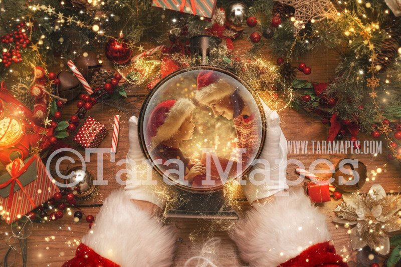 Santa Snow Globe - Santa Holding Snow Globe - Santa Hands Holding Snowglobe - Layered PSD Santa Christmas Digital Background Backdrop