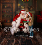 Santa Digital Backdrop - Santa in Vintage Room by Fireplace - Santa Sitting in Leather Chair - Christmas Digital Background by Tara Mapes