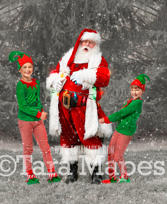 Santa Digital Backdrop - Santa Tied up with Christmas Lights - Funny Santa Backdrop - Free Snow Overlay Included - Santa Christmas Digital Backdrop by Tara Mapes