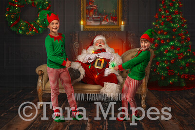 Santa Digital Backdrop - Santa Tied Up in Christmas Lights- Catching Santa - Santa on Couch- Christmas Digital Background by Tara Mapes