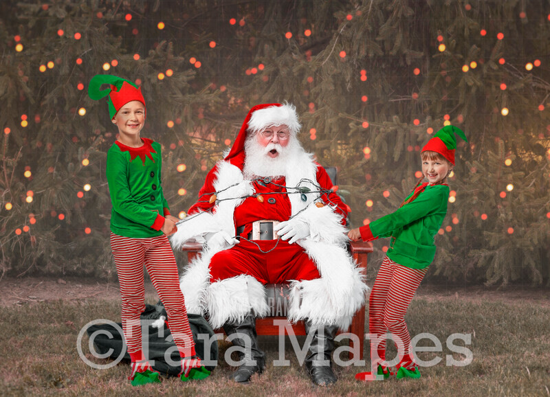 Santa Digital Backdrop - Santa Tied Up in Christmas Lights- Catching Santa - Santa in Chair- Christmas Digital Background by Tara Mapes