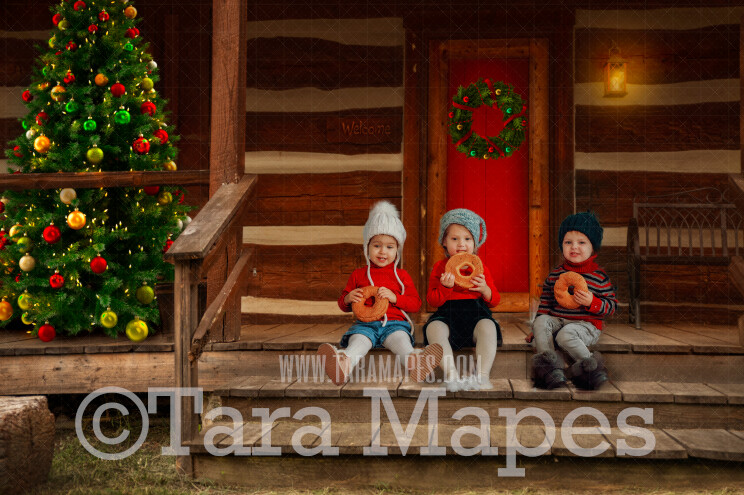 Santa's Cabin Digital Backdrop - Santa's House - with Free Snow Overlay - Christmas Digital Background