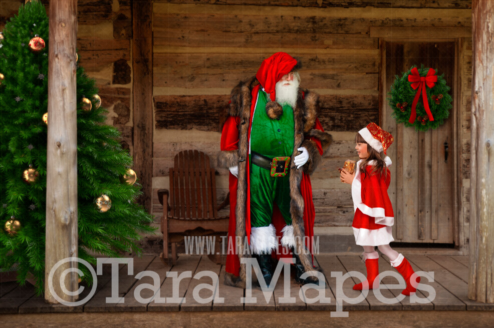 Santa Digital Backdrop - Victorian Santa at Cabin - Santa's Cabin - Christmas Digital Background by Tara Mapes