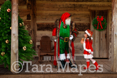 Santa Digital Backdrop - Victorian Santa at Cabin - Santa&#39;s Cabin - Christmas Digital Background by Tara Mapes