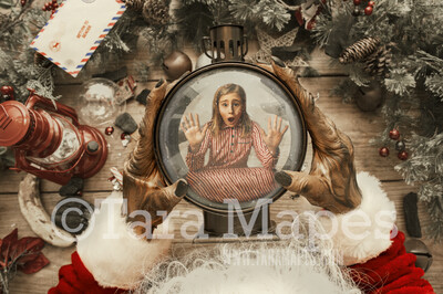 Krampus Globe - Krampus Hands Holding Snow Globe - Naughty List Snow Globe - Layered PSD Christmas Digital Background Backdrop
