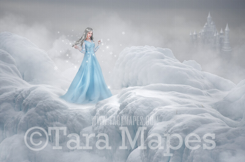 Ice Mountain - Winter Mountain with Ice Castle - Ice Princess Castle - A Frozen House - Snowy Scene Digital Background Backdrop JPG FILE