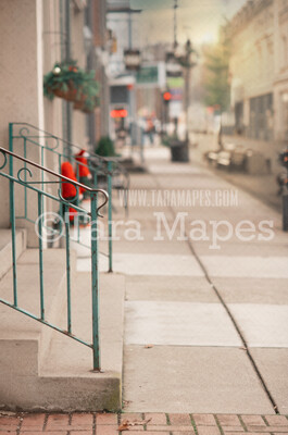 Stair Rail on City Street - Sidewalk with Colorful Stair well - Stairs - City Urban Scene Digital Background by Tara Mapes