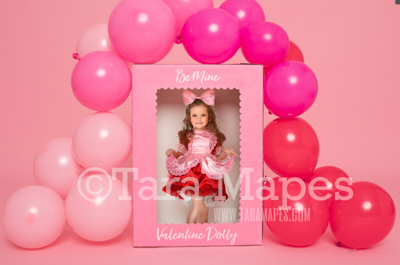 Valentine Doll Box- Valentine Doll with Balloons Box Digital LAYERED PSD - Child Couples Love Anniversary Valentine's Day Digital Background / Backdrop