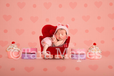 Valentine Digital Backdrop - Heart Throne with Life Size Cupcakes and Candy - Valentine Digital Background JPG