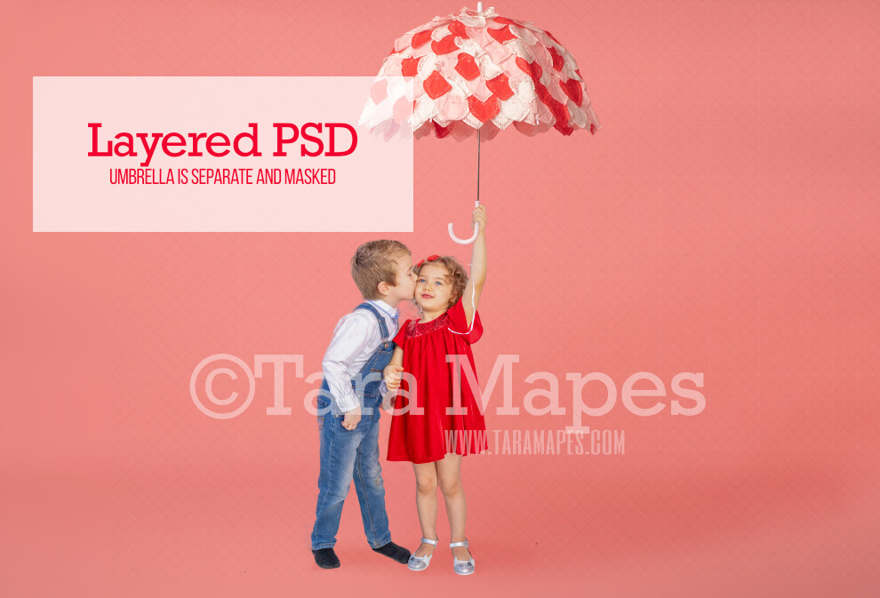 Valentine Hearts Umbrella  LAYERED PSD - Child Couples Love Anniversary Valentine's Day Digital Background / Backdrop