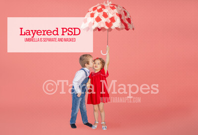 Valentine Hearts Umbrella  LAYERED PSD - Child Couples Love Anniversary Valentine&#39;s Day Digital Background / Backdrop