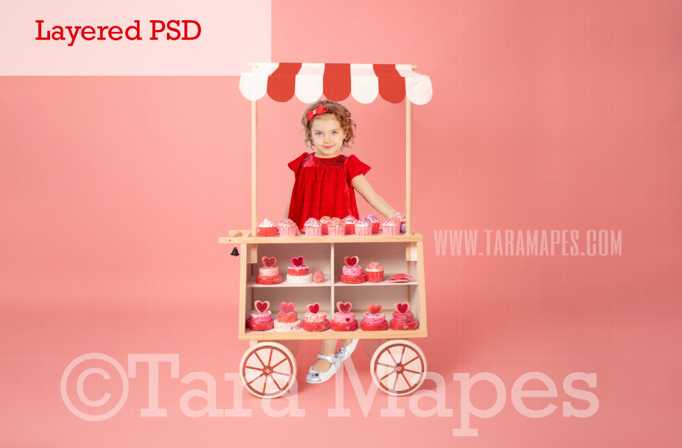 Valentine Sweets Cart LAYERED PSD - Valentine Cart of Sweets and Candy - Candy Cart - Valentine's Day Digital Background / Backdrop