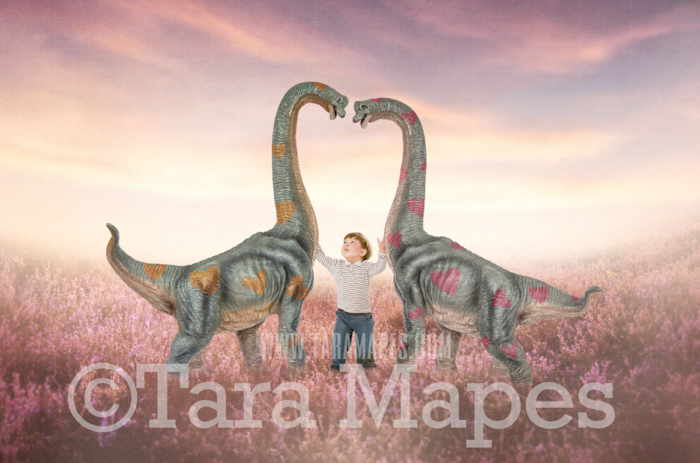 Valentine Dinosaurs - Nice Dinosaurs - Dinosaur with Hearts -Valentine Dinos Digital Background / Backdrop