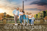 Paris Eiffel Tower Backdrop - Lunch in Paris - Balcony Walkway in Paris France -  Couples Valentine Engagement Wedding Digital Background