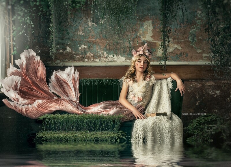 Mermaid Loveseat Background - Lounge in water - Mermaid water chair with vines - Mermaid Digital Background Backdrop