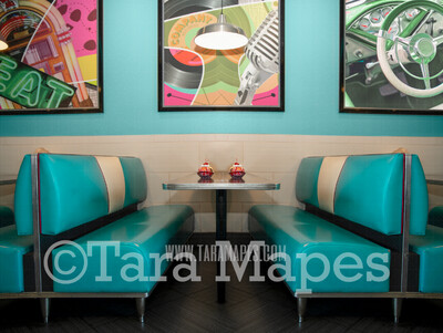 Fifties Diner- 50s Diner Booth with Sundae- Vintage Retro Fifties Digital Background Backdrop