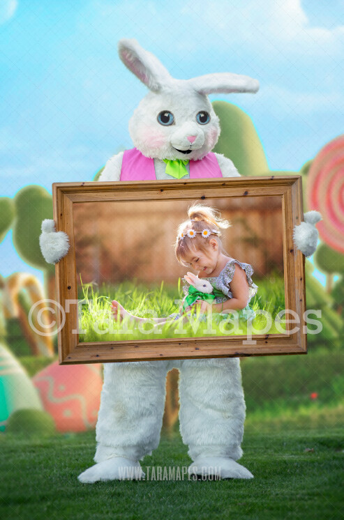 Easter Frame Bunny Frame - Easter Bunny Holding a Frame (file122) - Fun Easter Digital - Layered PSD file - Photoshop Digital Background / Backdrop