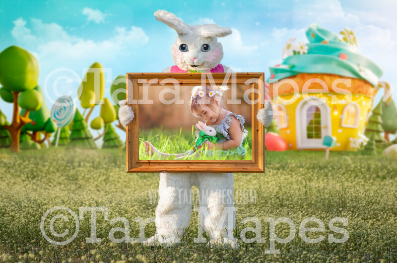 Easter Frame Bunny Frame - Easter Bunny Holding a Frame (file222) - Fun Easter Digital - Layered PSD file - Photoshop Digital Background / Backdrop