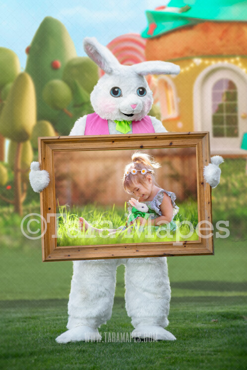 Easter Frame Bunny Frame - Easter Bunny Holding a Frame (file1022) - Fun Easter Digital - Layered PSD file - Photoshop Digital Background / Backdrop