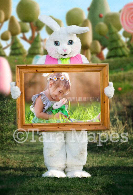 Easter Frame Bunny Frame - Easter Bunny Holding a Frame (file322) - Fun Easter Digital - Layered PSD file - Photoshop Digital Background / Backdrop