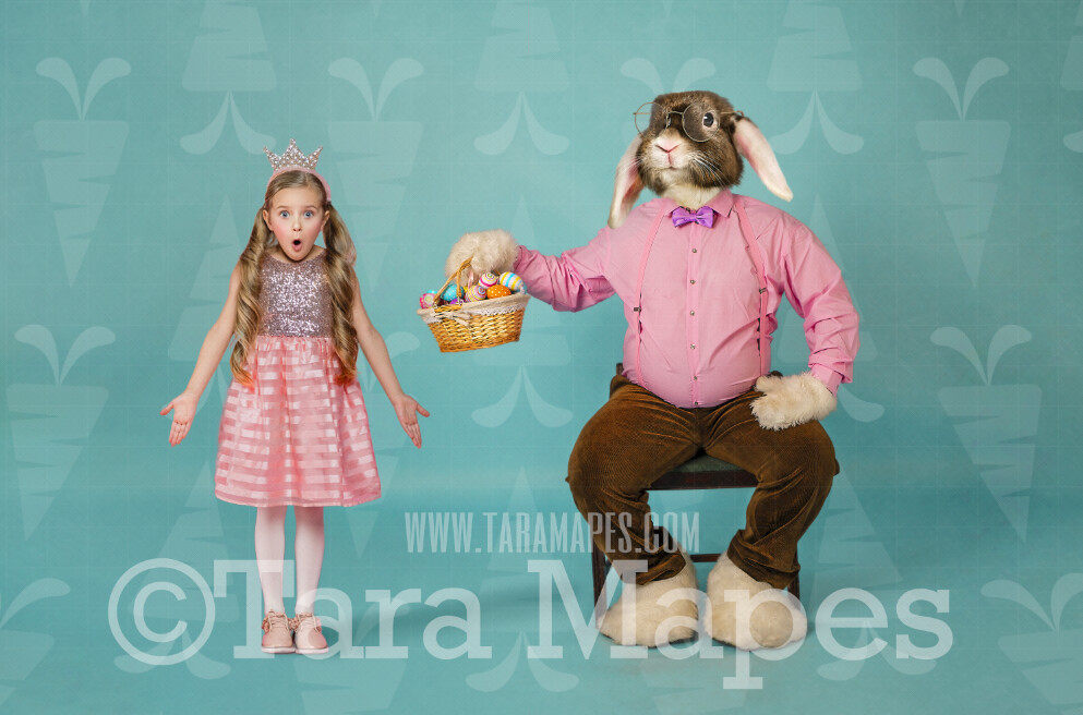 Easter Bunny Digital Backdrop - Easter Bunny With Basket - Whimsical Easter Scene - Easter Bunny Studio - Easter Digital Background / Backdrop JPG