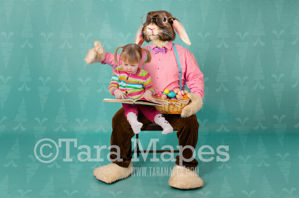 Easter Bunny Digital Backdrop - Easter Bunny With Basket (File#3) - Whimsical Easter Scene - Easter Bunny Studio - Easter Digital Background / Backdrop JPG