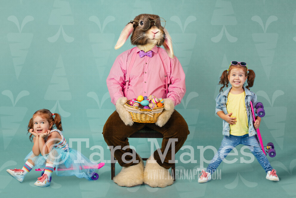 Easter Bunny Digital Backdrop - Easter Bunny With Basket (File#2) - Whimsical Easter Scene - Easter Bunny Studio - Easter Digital Background / Backdrop JPG