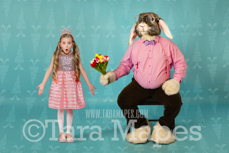 Easter Bunny Digital Backdrop - Easter Bunny With Tulips (File#1) - Whimsical Easter Scene - Easter Bunny Studio - Easter Digital Background / Backdrop JPG