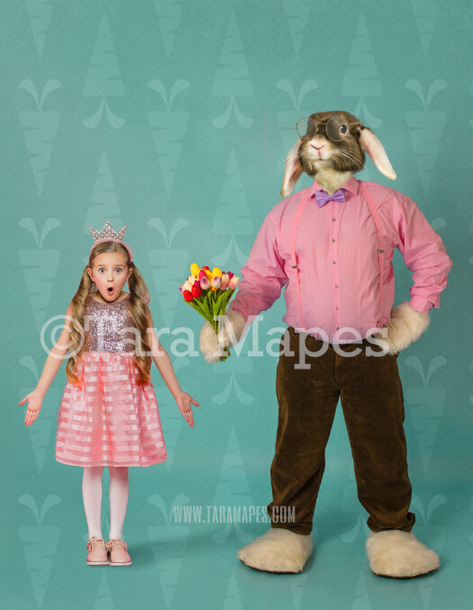 Easter Bunny Digital Backdrop - Easter Bunny With Tulips (File#2) - Whimsical Easter Scene - Easter Bunny Studio - Easter Digital Background / Backdrop JPG